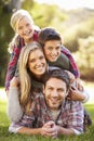 Portrait Of Family Lying On Grass In Countryside