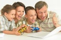 Portrait of a family playing computer games Royalty Free Stock Photo