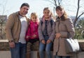 Portrait of family with two girls outdoors Royalty Free Stock Photo