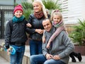 Portrait of family with two kids outdoors Royalty Free Stock Photo