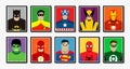 Portrait of famous Superhero, Batman, Robin, Captain America, Wolverine, Iron Man, Hulk, Flash, Superman, Spiderman, Green Lantern Royalty Free Stock Photo