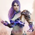 Portrait of a fantasy dark elf female warlock displaying her mystic power. Royalty Free Stock Photo