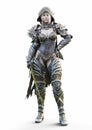 Portrait of a fantasy heavily armored hooded dark elf female warrior Royalty Free Stock Photo