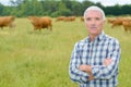 Portrait farmer in field cattle