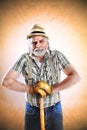 Portrait of farmer with his mattock Royalty Free Stock Photo
