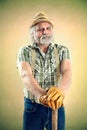 Portrait of farmer with his mattock