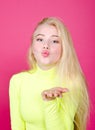 Portrait of fashion blonde model girl young woman wearing stylish isolated on a pink
