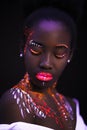 Portrait of fashion model female in neon light Royalty Free Stock Photo