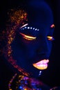 Portrait of fashion model female in neon light Royalty Free Stock Photo