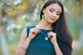 portrait fashion model wear stylish designer jewelry and accessory at the spring garden