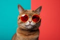 portrait fashion neon pet funny cat animal sunglasses colourful cute. Generative AI.