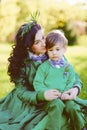 Portrait of fashionable boy and his mother Royalty Free Stock Photo