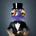 A portrait of a fashionable jellyfish with a top hat and cane, attending a ball3 Royalty Free Stock Photo