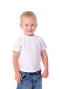 Portrait of fashionable little boy in white shirt