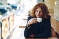 Portrait fashionable reddish man drinking coffee Royalty Free Stock Photo