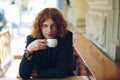 Portrait fashionable reddish man drinking coffee Royalty Free Stock Photo