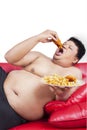 Portrait of fat man with junk food Royalty Free Stock Photo