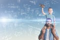 Composite image of portrait of father carrying son on shoulders Royalty Free Stock Photo