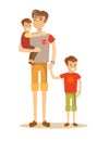 Portrait of a father with his two children Royalty Free Stock Photo