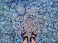 Portrait of the feet inside the water on the beach