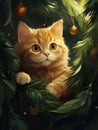 Portrait feline animal holiday christmas pet cute cat kitten red funny Royalty Free Stock Photo