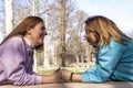 portrait of female athlete couple having fun while relaxing outdoors Royalty Free Stock Photo