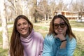 portrait of female athlete couple having fun while relaxing outdoors Royalty Free Stock Photo