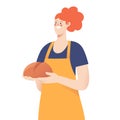 Portrait of a female baker holding bread. Vector illustration