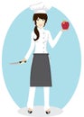 Portrait of female chef with a apple and knife on blue background. Vector, Illustration Royalty Free Stock Photo