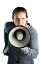 Portrait of female coach announcing on megaphone