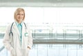 Portrait of female doctor on hospital corridor Royalty Free Stock Photo