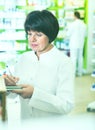 Portrait of female druggist working in pharmacy