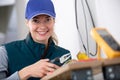 portrait female electrician using wire cutters Royalty Free Stock Photo