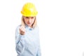 Portrait female engineer making fighting gesture Royalty Free Stock Photo