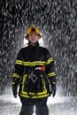 Portrait of a female firefighter standing and walking brave and optimistic.