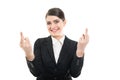 Portrait of female flight attendant showing double obscene gesture Royalty Free Stock Photo