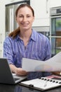 Portrait Of Female Freelance Worker Using Laptop In Kitchen At H Royalty Free Stock Photo