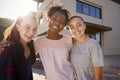 Portrait Of Female High School Student Friends Outside College Buildings Royalty Free Stock Photo