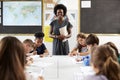 Portrait Of Female High School Teacher Standing By Table With Students In Lesson Royalty Free Stock Photo