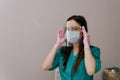 Portrait of female medical doctor wearing protective mask and face shield Royalty Free Stock Photo