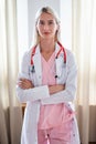 Portrait of female medical student in white coat Royalty Free Stock Photo