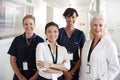 Portrait Of Female Medical Team Standing In Hospital Corridor Royalty Free Stock Photo