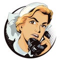 Portrait of female nurse using vintage phone.