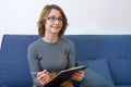 Portrait of a female psychologist with glasses in the office. Psychology, psychotherapy, mental health, concept of help and