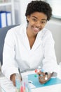 portrait female scientist holding model molecule Royalty Free Stock Photo