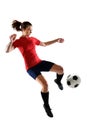 Female Soccer Player Kicking Ball Royalty Free Stock Photo