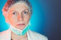 Portrait of female surgeon wearing protective surgical mask