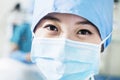 Portrait of female surgeon wearing surgical mask in the operating room, close-up Royalty Free Stock Photo