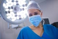 Portrait of female surgeon wearing surgical mask in operation theater Royalty Free Stock Photo