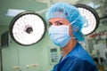 Portrait of a female surgeon wearing surgical mask and surgical cap Royalty Free Stock Photo